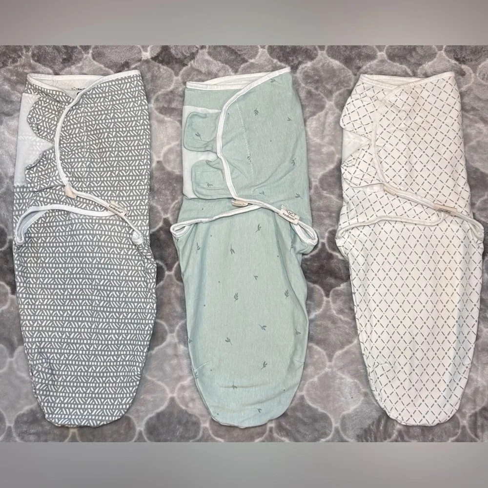 KeaBabies 3-Pack Soothe Swaddle Wraps- Printed Grey/Sage/White Size OS (0-3M)